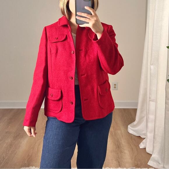 Vintage 70s Pendleton Red Wool Blazer Jacket Medium/16 Retro Holiday - Picture 9 of 9